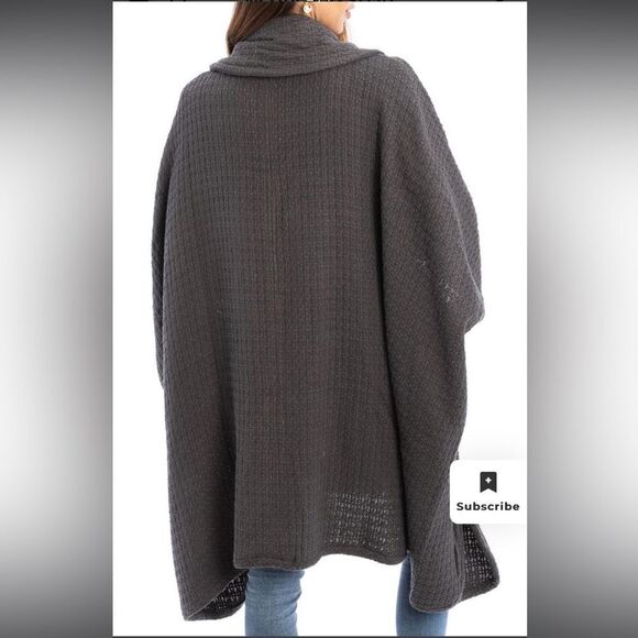 SAACHI Waffle Knit Topper Cape Scarf Cardigan Wrap in Dark Gray Cotton One Size - Picture 3 of 12